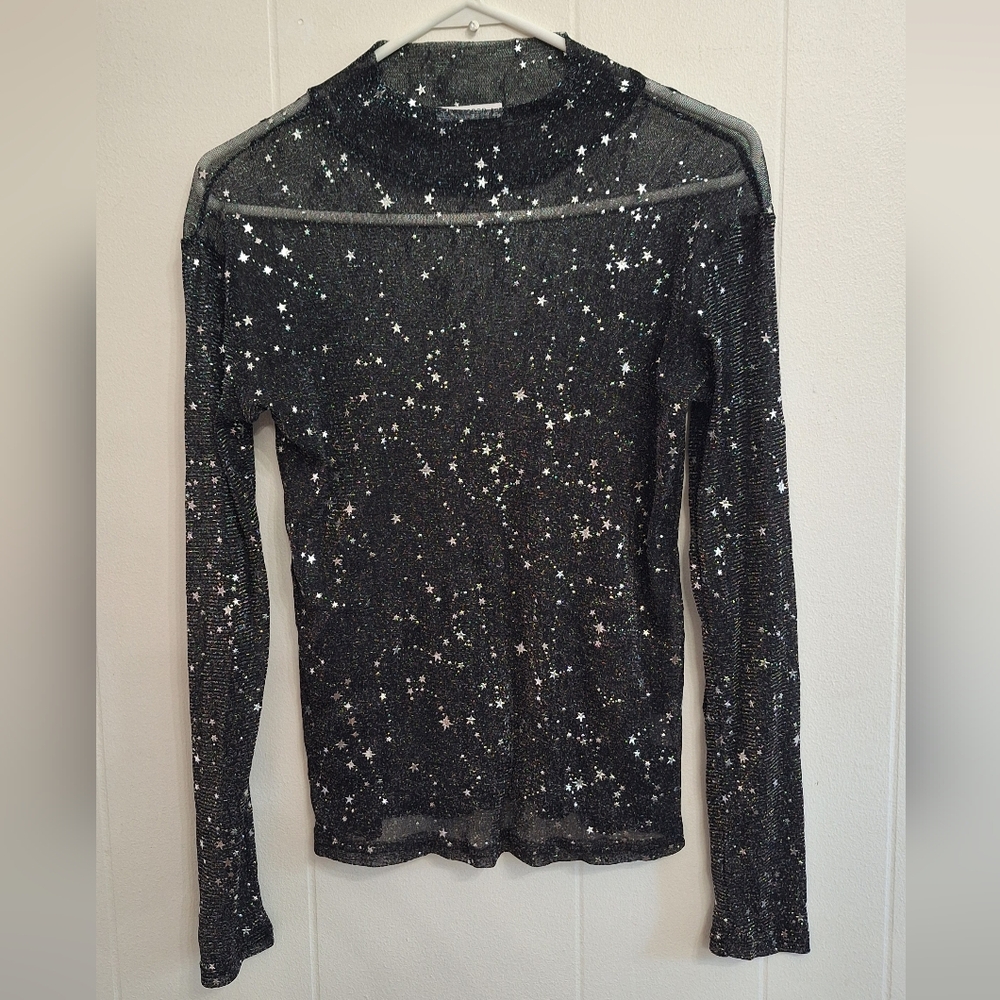 Mangopop Sheer Black Starry Blouse